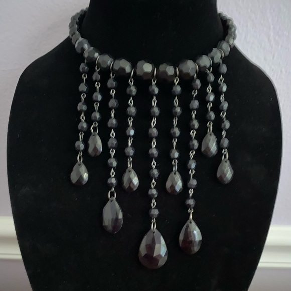 Gothic Glam Black Beaded Choker Necklace | Teardrop Dangle | Magnetic Clasp - Picture 1 of 7
